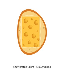 A piece of cheese on bread and butter. Vector cartoon drawing of a sandwich. Fast food for Breakfast. Illustration of junk food and fast snacks. Cooking, recipe book, cooking show.