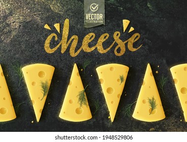 Piece of cheese on dark background.