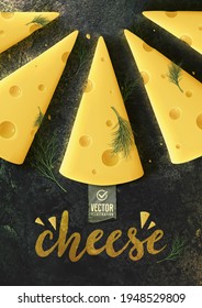 Piece of cheese on dark background.