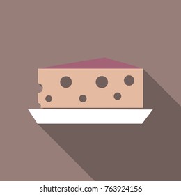 Piece of cheese on the plate with shadow