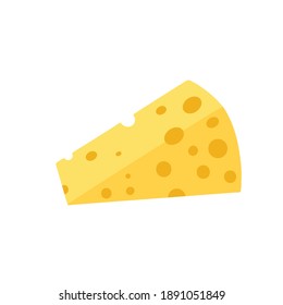 A piece of cheese on a white background. Dairy products. Flat vector illustration