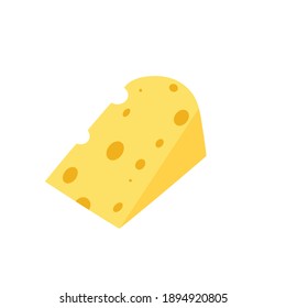 A piece of cheese on a white background. Dairy products. Flat vector illustration