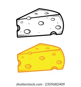 piece of cheese on white background in outline and fill style