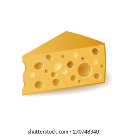 Piece of cheese on white background, vector illustration.