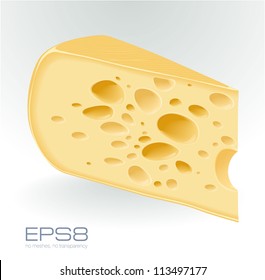 Pieza de queso en blanco. Vector.