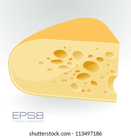 Pieza de queso en blanco. Vector.