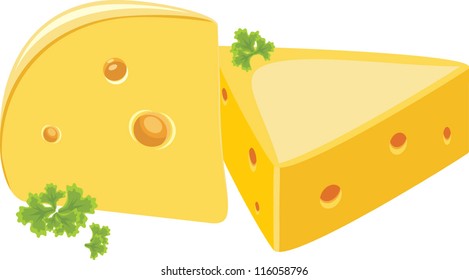 Piece of cheese with parsley. Vector