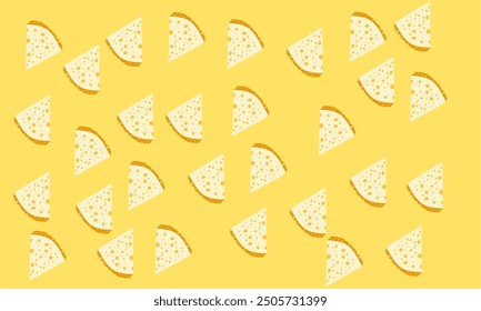 Piece of Cheese pattern isolated on yellow background