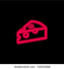 Piece of cheese red glowing neon ui ux icon. Glowing sign logo vector