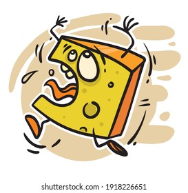 piece of cheese running in fright vector illustration