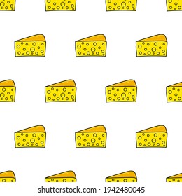 Pieza de queso sin costura. Gran y hermoso trozo de queso duro para recetas. Ilustraciones vectoriales para sitios web, revistas culinarias y blogs.