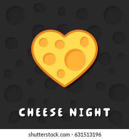 A piece of cheese in the shape of a heart on a dark textured background