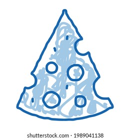 vector de icono de esbozo de pedazo de queso. Dibujo manual de la línea de doodle azul en el cartel del queso. ilustración de símbolo aislado