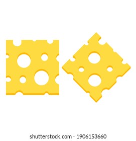 Piece of cheese. Slice food. Yellow ingredient with holes. Roquefort dairy products. Flat cartoon illustration