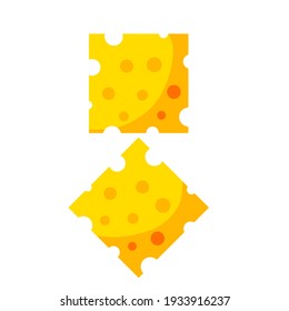Piece of cheese. Slice food. Yellow ingredient with holes. Roquefort dairy products. Set of Flat cartoon illustration
