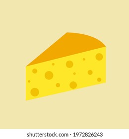 Piece of cheese. Swiss cheese or emmental cheese flat color icon for food apps and websites. Vector illustration.

