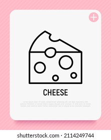 Icono de la línea delgada de un trozo de queso. Los agricultores comercializan productos orgánicos. Ilustración vectorial.
