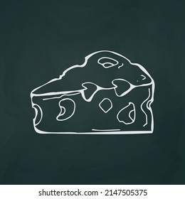 Piece of cheese thin white lines on a textural dark background - Vector illustration