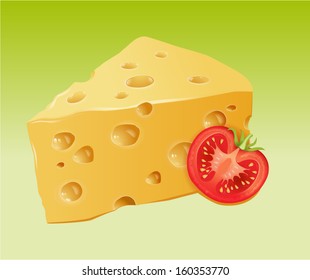 Piece of cheese and tomato vector