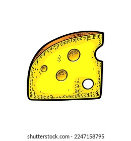 Piece of cheese. Vector color vintage engraving illustration isolated on white