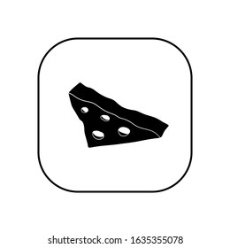 A piece of cheese. Vector illustration in the form of a square black and white icon for websites.