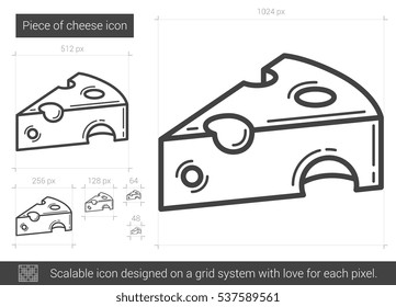 Piece of cheese vector line icon isolated on white background. Piece of cheese line icon for infographic, website or app. Scalable icon designed on a grid system.