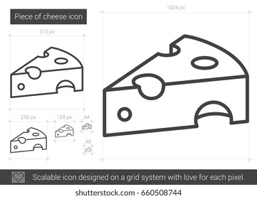 Stück Käse, Vektorsymbol einzeln auf weißem Hintergrund. Ein Stück Käselinie Symbol für Infografik, Website oder App. Skalierbares Symbol, das auf einem Gittersystem entworfen wurde.