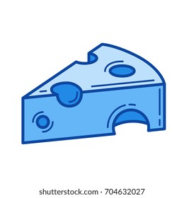 Pedaço de queijo ícone de linha de vetor isolado no fundo branco. Pedaço de ícone de linha de queijo para infográfico, site ou aplicativo. Ícone azul projetado em um sistema de grade.