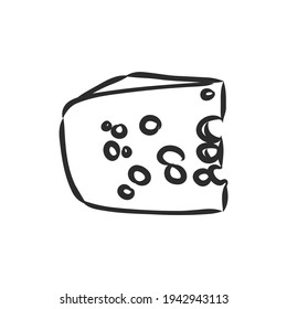 Pieza de queso. un trozo de queso, un bosquejo vectorial sobre un fondo blanco