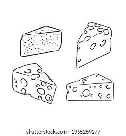 Piece of Cheese. a piece of cheese, vector sketch on a white background