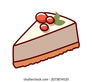 piece of cheesecake cake with berries isolated on white background. Vector illustration of cake