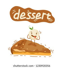 Piece of cheesecake. Cute vector characters creamy cheesecake and physalis