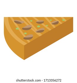 Piece of cheesecake icon. Isometric of piece of cheesecake vector icon for web design isolated on white background
