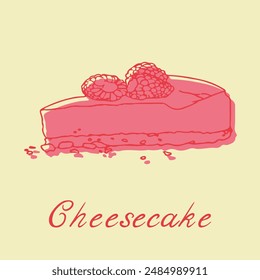 A piece of cheesecake. Isolated illustration. Cake day. Vector illustration. Poster.