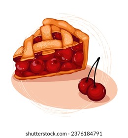 Piece of cherry pie fruit dessert sweet cake isolated on white background