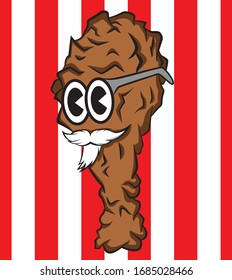 piece of chicken fried with eyes and mustache, vector illustration and cartoonish version.