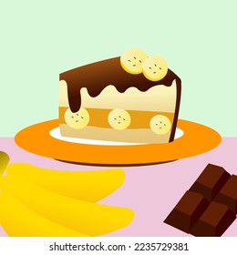 A piece of choco banana cake with banana and chocolate