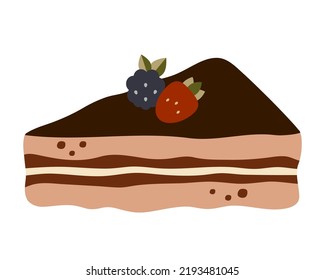 Piece of chocolate cake with berries.