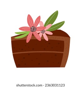 A piece of chocolate cake. Cartoon cake in flat style.