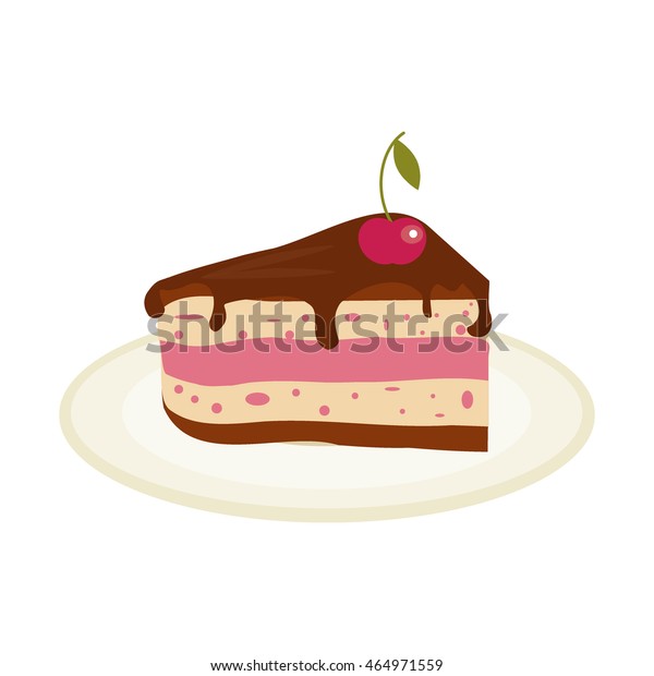 チョコレートケーキにクリームと桜の誕生日おいしい焼き物を添えます ベクターイラストチョコレートケーキスライス 砂糖グルメケーキは 甘くて美味しいパイデザート食品をスライスしたもの のベクター画像素材 ロイヤリティフリー