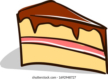 Stück Schokoladenkuchen, Illustration, Vektorillustration auf weißem Hintergrund