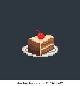 piece of chocolate cake in pixel art style