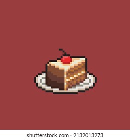 a piece of chocolate cake in pixel style