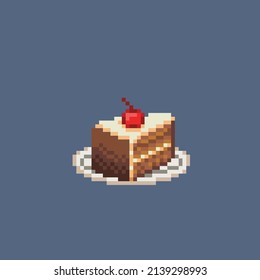 piece of chocolate cake in pixel style