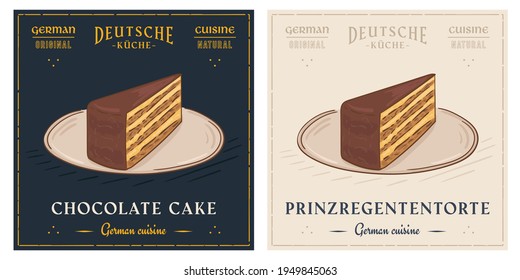 piece of chocolate cake retro vintage illustration