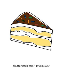 Piece of chocolate cake slice birthday tasty bake. Vector illustration Sugar gourmet pastry sweet delicious pie dessert food.