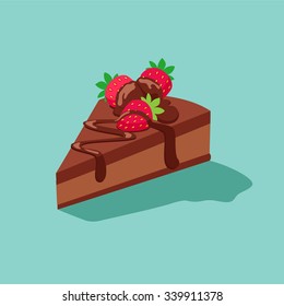 piece of chocolate cake with strawberries