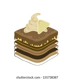 a piece of chocolate cake in white background