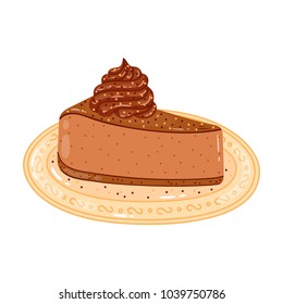 Piece of chocolate cheesecake. Vector isolated icon