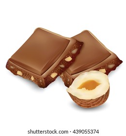 Piece of chocolate with hazelnuts